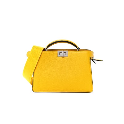 FENDI CUOIO ROMANO VITELLO COVER BI-COLOR PEEKABOO I SEE U X CROSS SATCHEL SUNFLOWER STONE MIMOSA (23*14.5*6cm) 